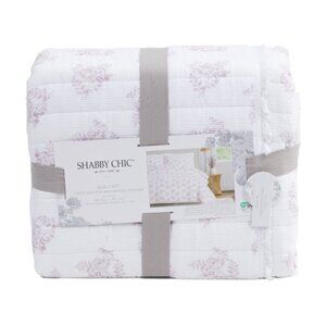 SHABBY CHIC Cotton Gauze Washed Floral Quilt Set Mauve